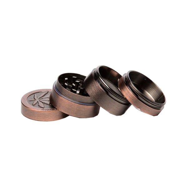 4 Parts Amsterdam Leaf Metal Bronze Mini Grinder - HX067LEAF