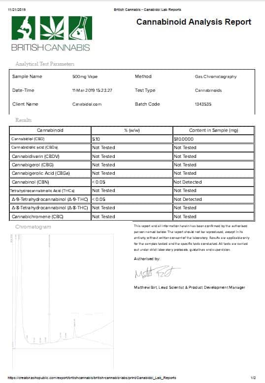 CBD by British Cannabis500mg CBD Vape E-liquid 10ml