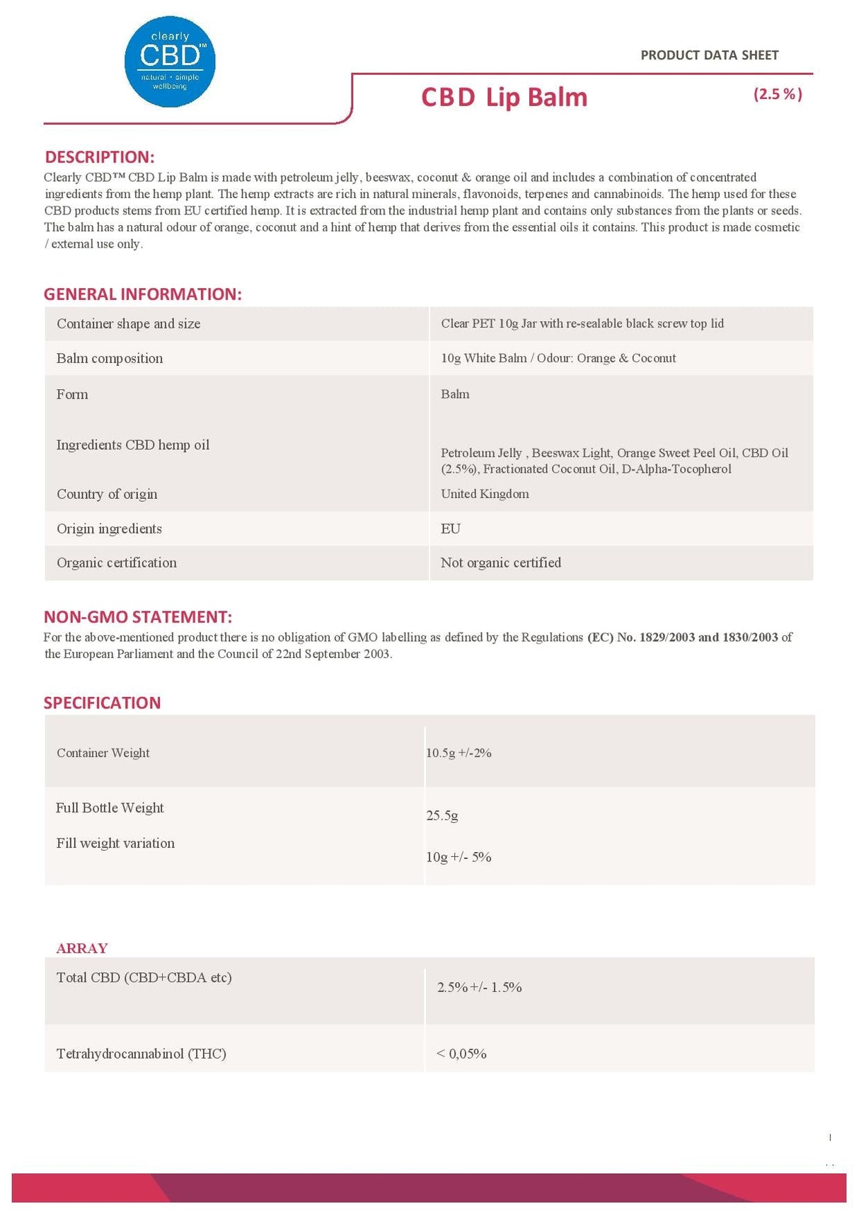 Clearly CBD Lip Balm 25mg CBD 10g