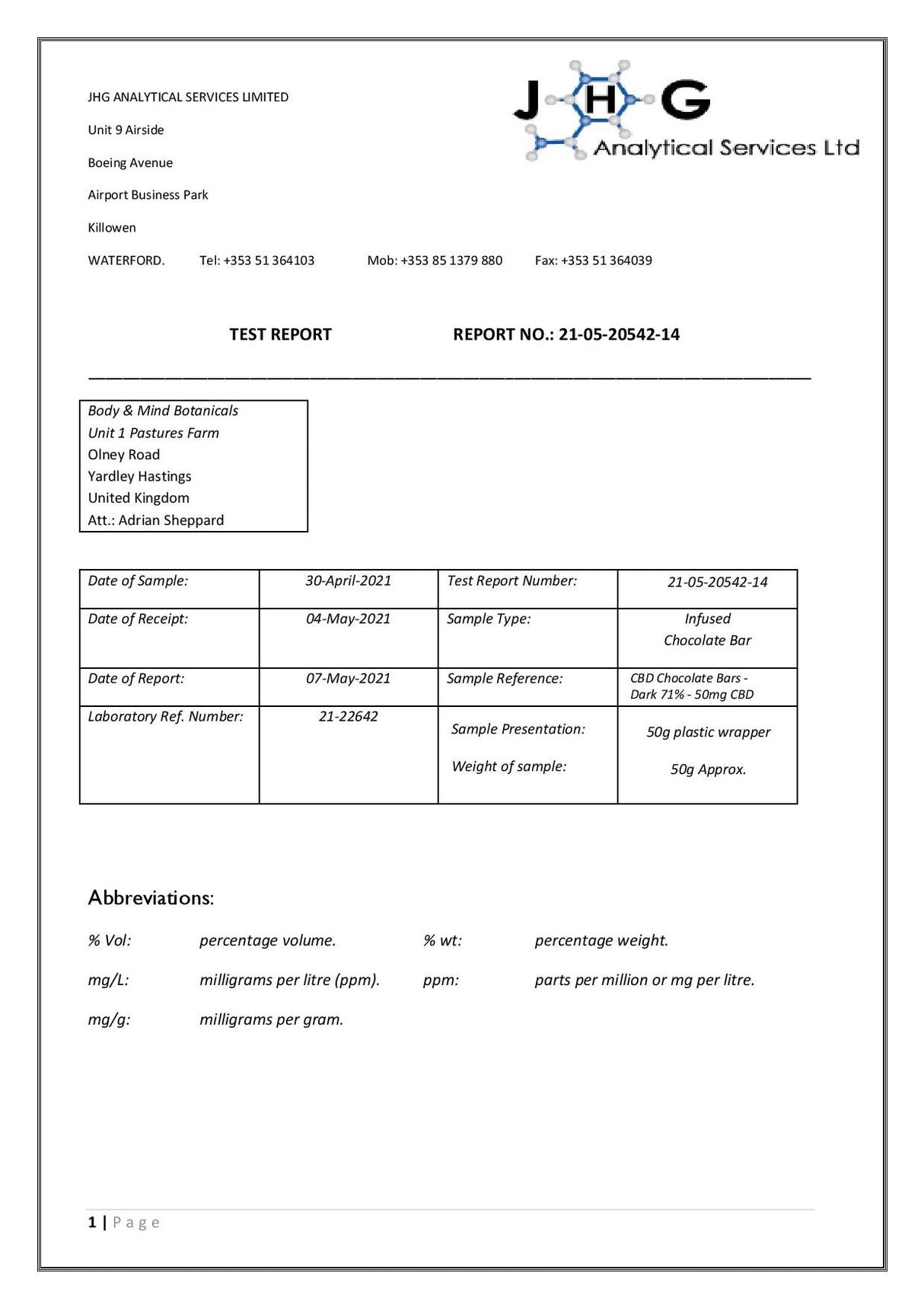 Body and Mind Botanicals 50mg CBD Cannabis Chocolate