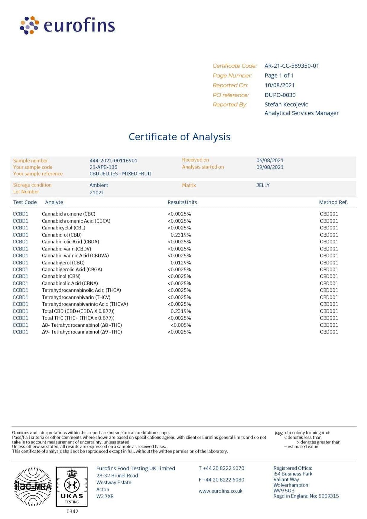 Bnatural 300mg CBD Mixed Fruits Jellies - 30 Pieces