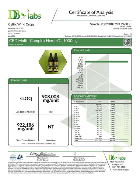 Celtic Wind Crops 1000mg CBD Multi-Complex Hemp Oil - 10ml